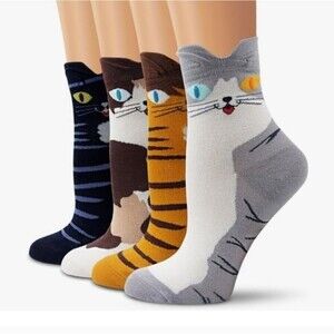 Cat Patterned Socks Set - Multicolor